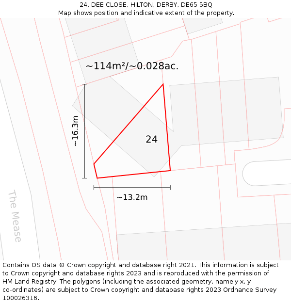 24, DEE CLOSE, HILTON, DERBY, DE65 5BQ: Plot and title map