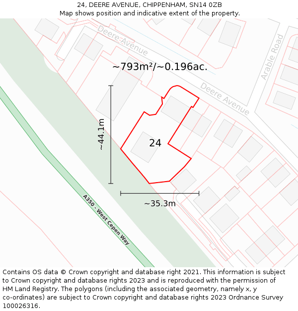 24, DEERE AVENUE, CHIPPENHAM, SN14 0ZB: Plot and title map