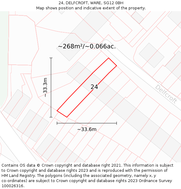 24, DELFCROFT, WARE, SG12 0BH: Plot and title map