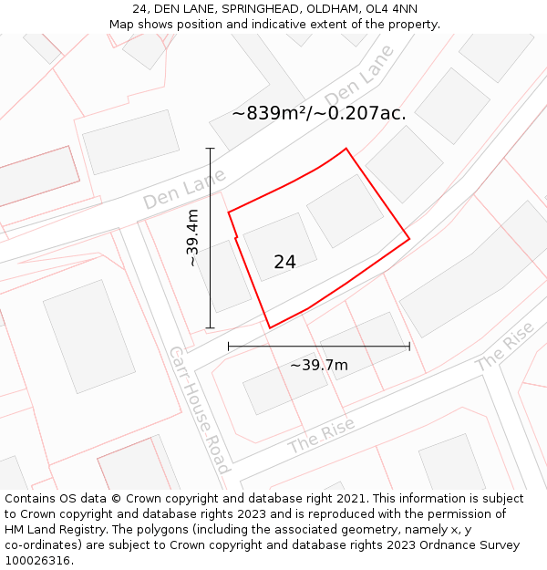 24, DEN LANE, SPRINGHEAD, OLDHAM, OL4 4NN: Plot and title map