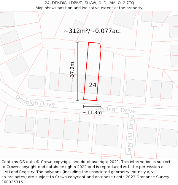 24, DENBIGH DRIVE, SHAW, OLDHAM, OL2 7EQ: Plot and title map