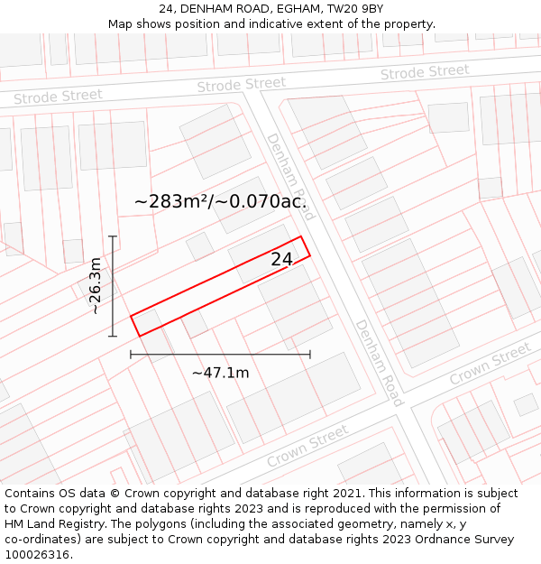24, DENHAM ROAD, EGHAM, TW20 9BY: Plot and title map