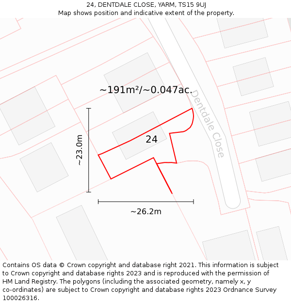 24, DENTDALE CLOSE, YARM, TS15 9UJ: Plot and title map