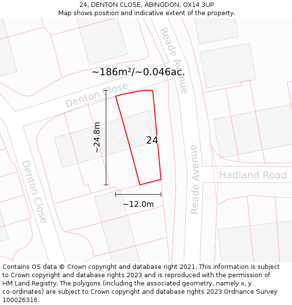 24, DENTON CLOSE, ABINGDON, OX14 3UP: Plot and title map