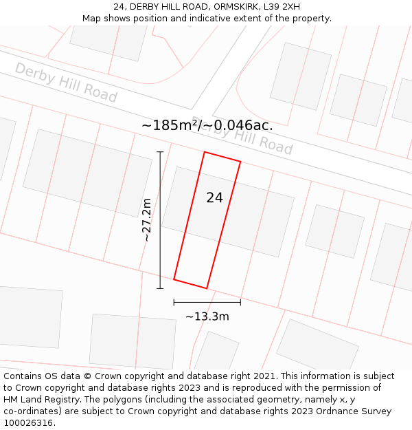 24, DERBY HILL ROAD, ORMSKIRK, L39 2XH: Plot and title map