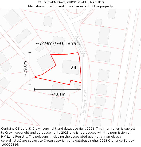 24, DERWEN FAWR, CRICKHOWELL, NP8 1DQ: Plot and title map