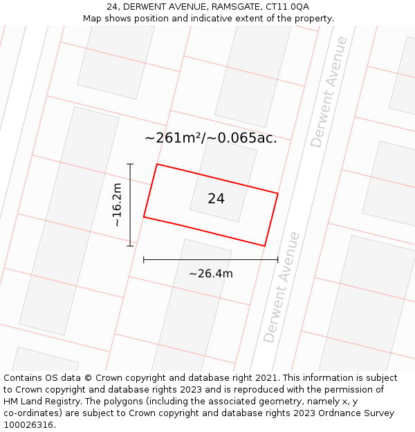 24, DERWENT AVENUE, RAMSGATE, CT11 0QA: Plot and title map