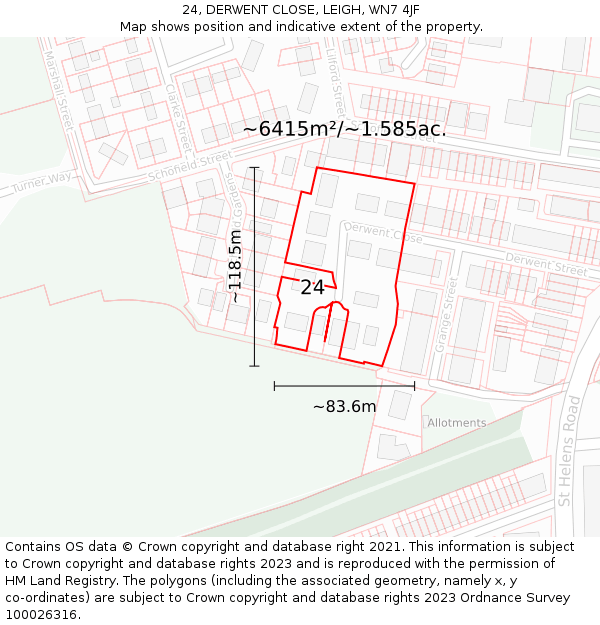 24, DERWENT CLOSE, LEIGH, WN7 4JF: Plot and title map