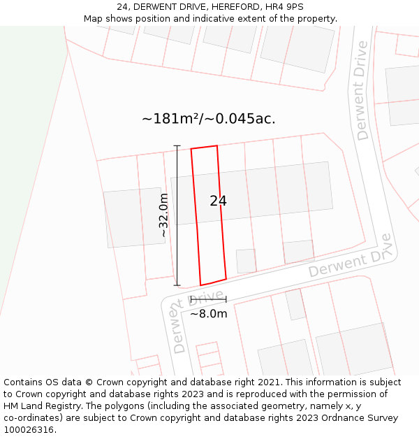 24, DERWENT DRIVE, HEREFORD, HR4 9PS: Plot and title map