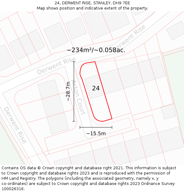 24, DERWENT RISE, STANLEY, DH9 7EE: Plot and title map