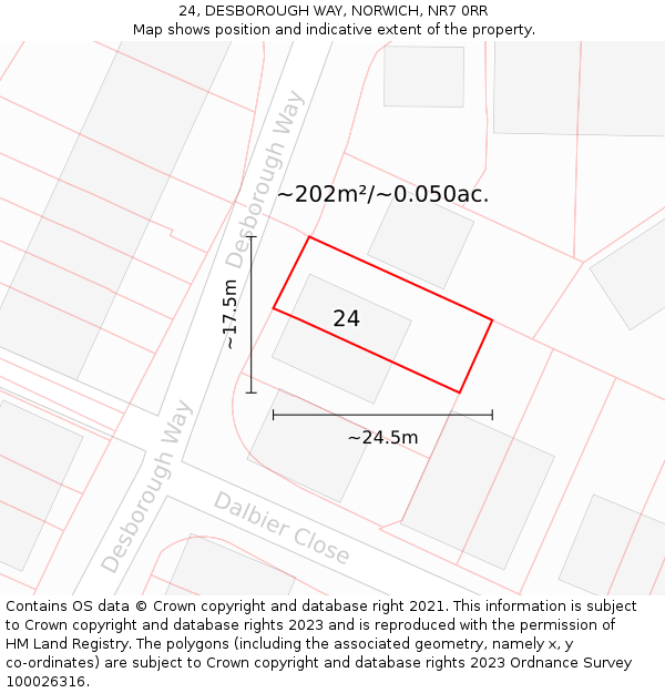 24, DESBOROUGH WAY, NORWICH, NR7 0RR: Plot and title map