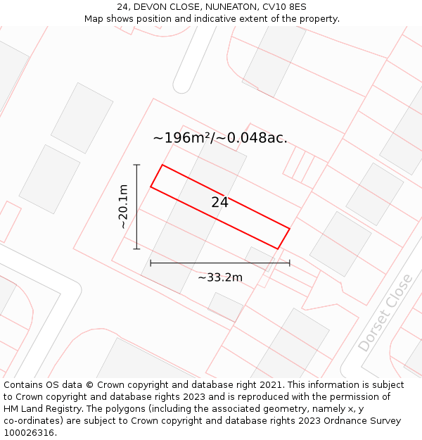 24, DEVON CLOSE, NUNEATON, CV10 8ES: Plot and title map