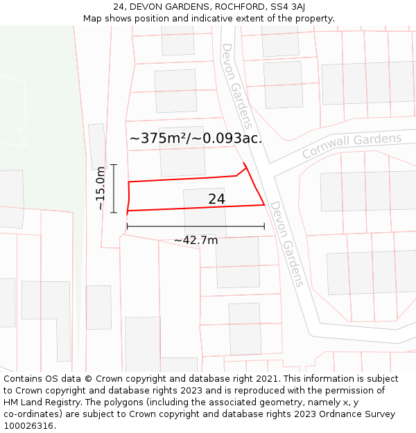 24, DEVON GARDENS, ROCHFORD, SS4 3AJ: Plot and title map