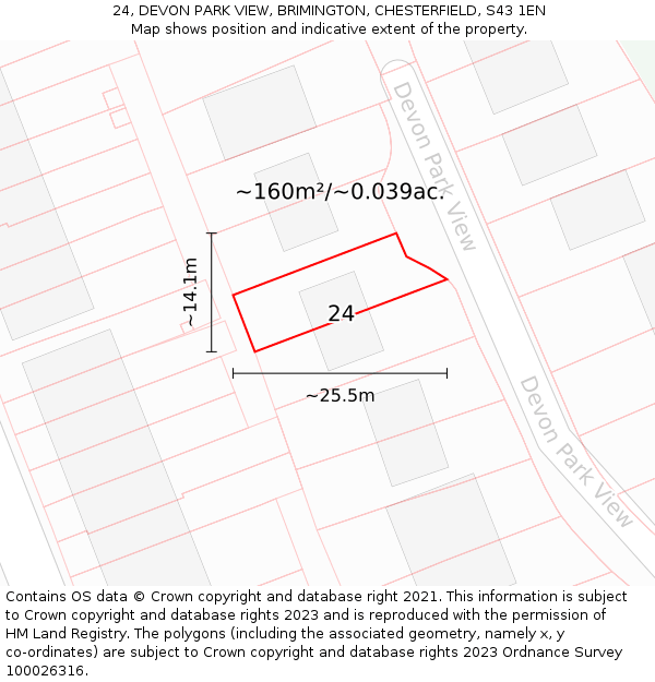 24, DEVON PARK VIEW, BRIMINGTON, CHESTERFIELD, S43 1EN: Plot and title map