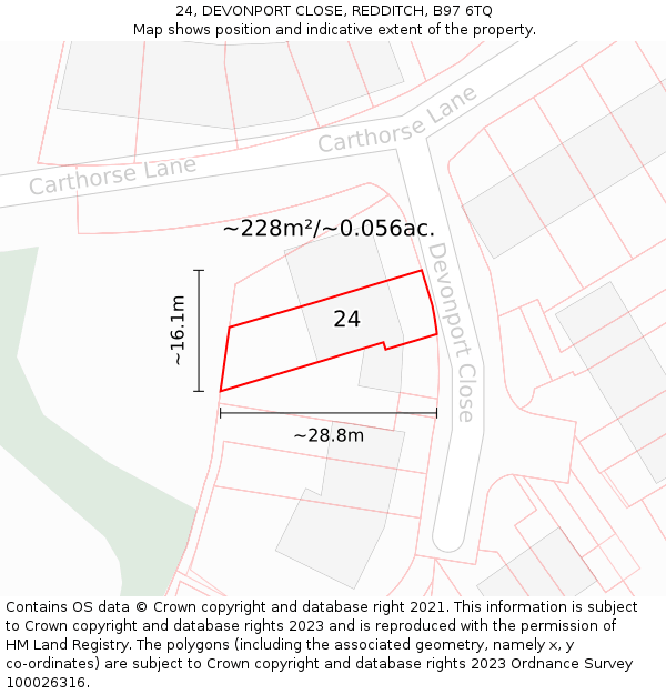 24, DEVONPORT CLOSE, REDDITCH, B97 6TQ: Plot and title map