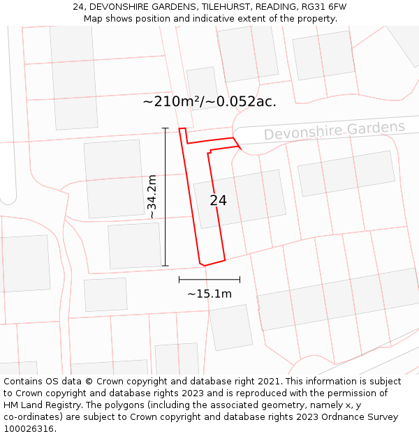 24, DEVONSHIRE GARDENS, TILEHURST, READING, RG31 6FW: Plot and title map