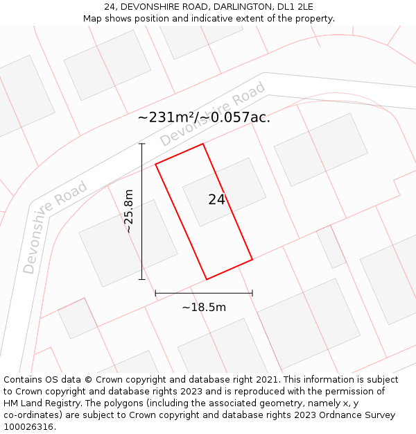 24, DEVONSHIRE ROAD, DARLINGTON, DL1 2LE: Plot and title map