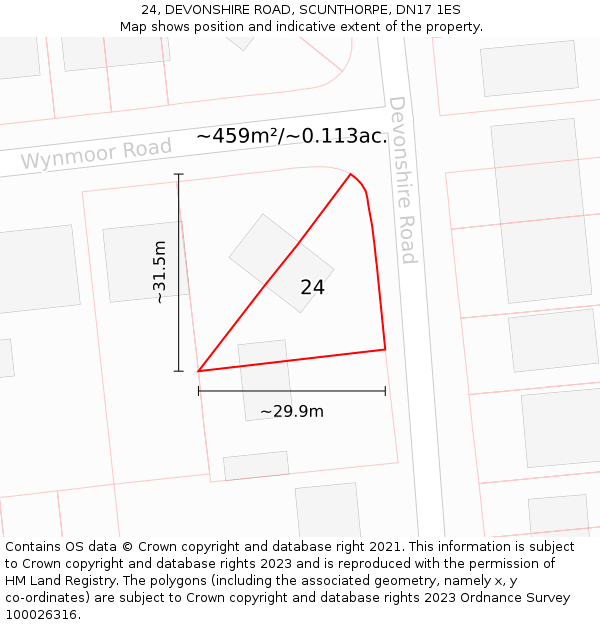 24, DEVONSHIRE ROAD, SCUNTHORPE, DN17 1ES: Plot and title map