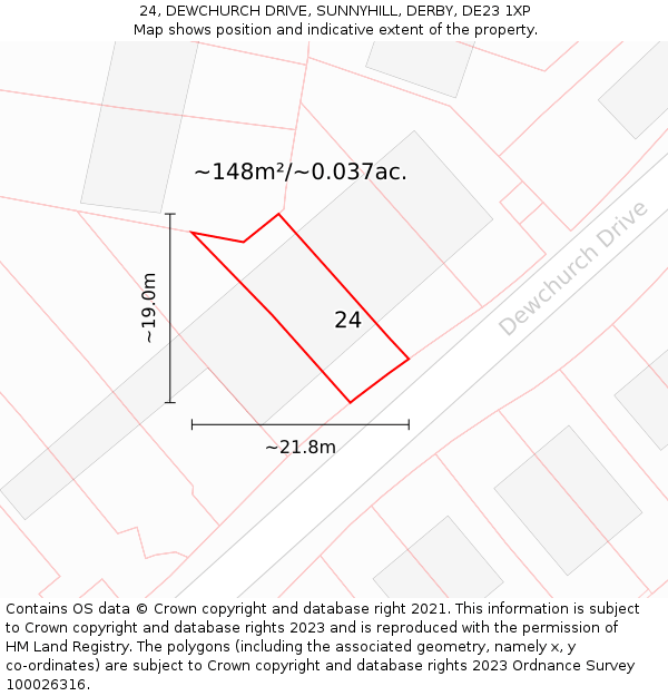 24, DEWCHURCH DRIVE, SUNNYHILL, DERBY, DE23 1XP: Plot and title map