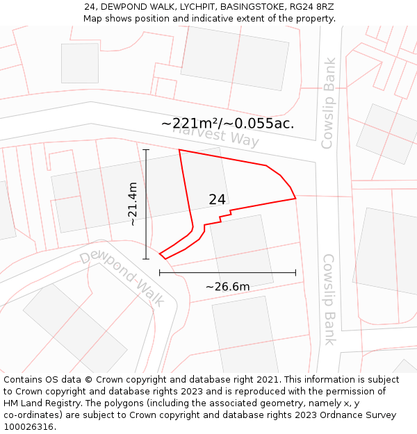 24, DEWPOND WALK, LYCHPIT, BASINGSTOKE, RG24 8RZ: Plot and title map