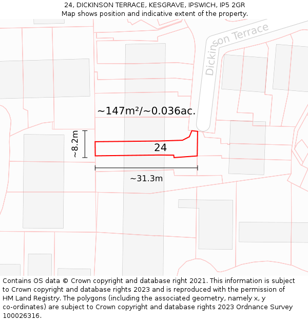 24, DICKINSON TERRACE, KESGRAVE, IPSWICH, IP5 2GR: Plot and title map