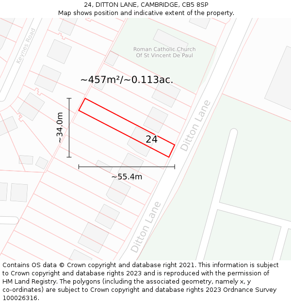 24, DITTON LANE, CAMBRIDGE, CB5 8SP: Plot and title map