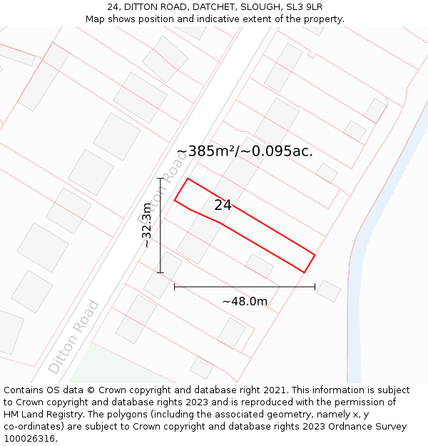 24, DITTON ROAD, DATCHET, SLOUGH, SL3 9LR: Plot and title map