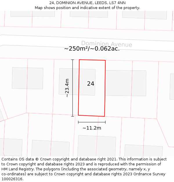 24, DOMINION AVENUE, LEEDS, LS7 4NN: Plot and title map