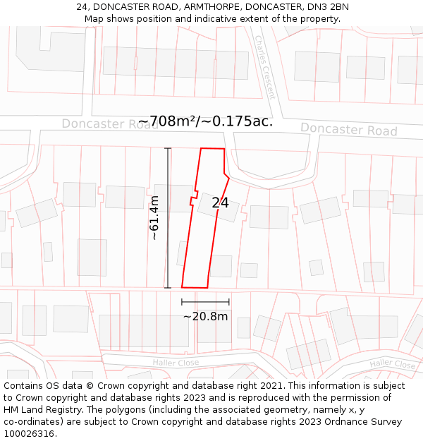 24, DONCASTER ROAD, ARMTHORPE, DONCASTER, DN3 2BN: Plot and title map