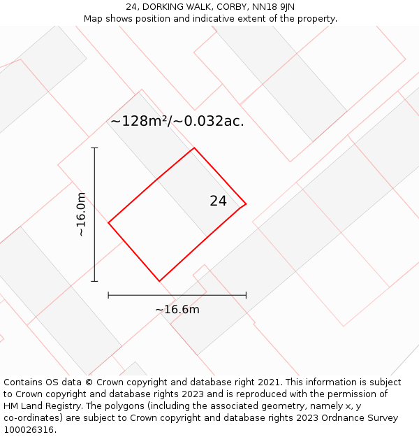 24, DORKING WALK, CORBY, NN18 9JN: Plot and title map