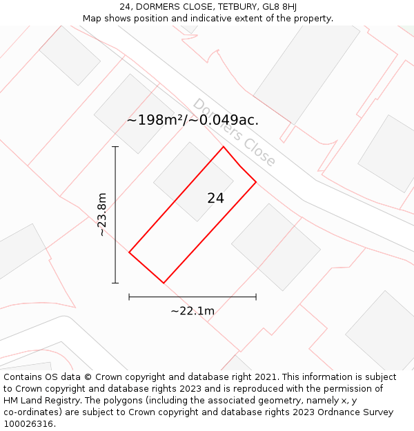 24, DORMERS CLOSE, TETBURY, GL8 8HJ: Plot and title map