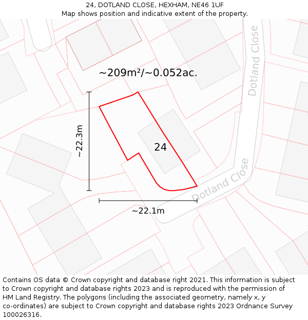 24, DOTLAND CLOSE, HEXHAM, NE46 1UF: Plot and title map