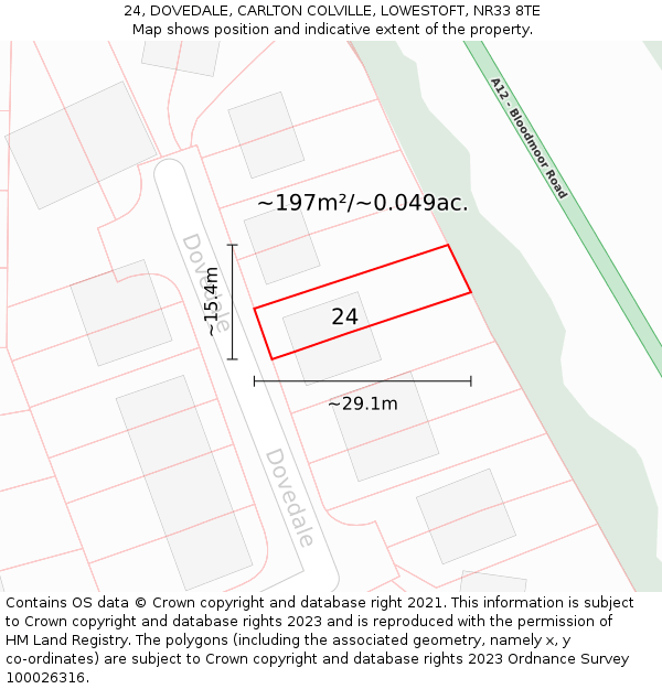 24, DOVEDALE, CARLTON COLVILLE, LOWESTOFT, NR33 8TE: Plot and title map