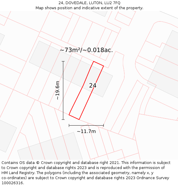 24, DOVEDALE, LUTON, LU2 7FQ: Plot and title map