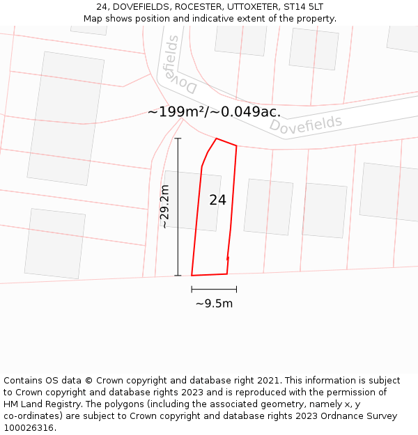 24, DOVEFIELDS, ROCESTER, UTTOXETER, ST14 5LT: Plot and title map