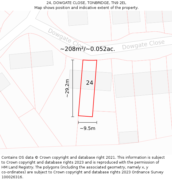 24, DOWGATE CLOSE, TONBRIDGE, TN9 2EL: Plot and title map