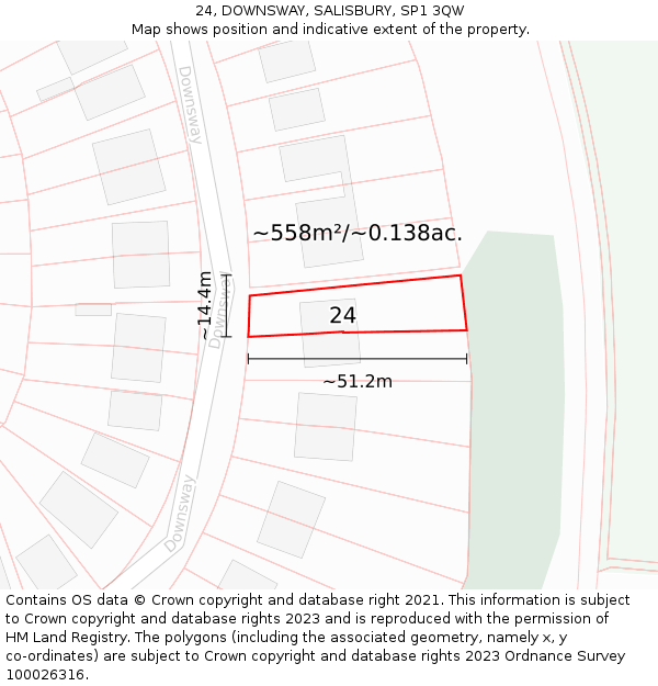 24, DOWNSWAY, SALISBURY, SP1 3QW: Plot and title map
