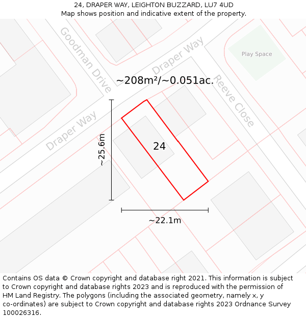 24, DRAPER WAY, LEIGHTON BUZZARD, LU7 4UD: Plot and title map