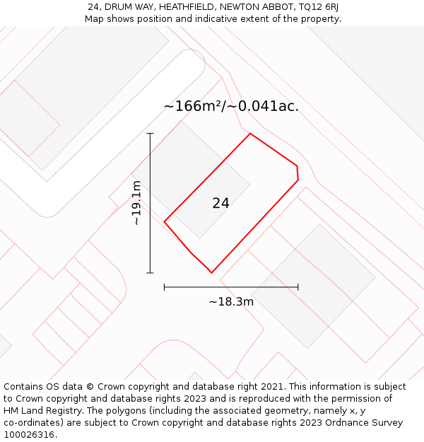 24, DRUM WAY, HEATHFIELD, NEWTON ABBOT, TQ12 6RJ: Plot and title map