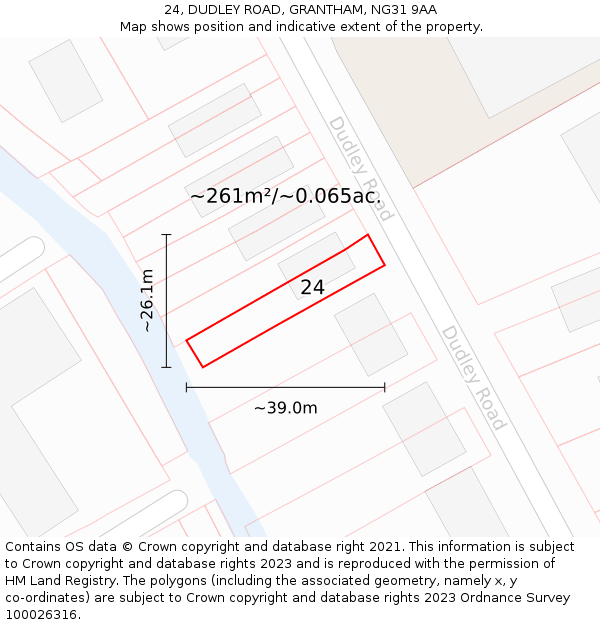24, DUDLEY ROAD, GRANTHAM, NG31 9AA: Plot and title map