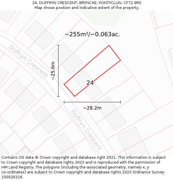 24, DUFFRYN CRESCENT, BRYNCAE, PONTYCLUN, CF72 9RS: Plot and title map