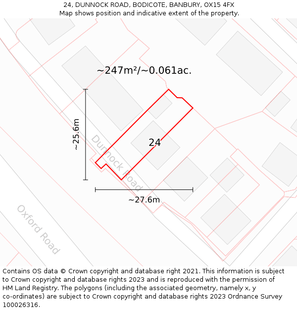 24, DUNNOCK ROAD, BODICOTE, BANBURY, OX15 4FX: Plot and title map