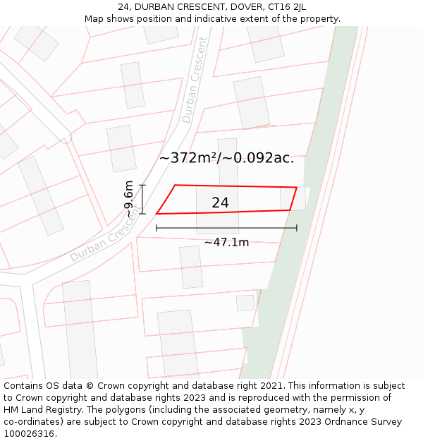 24, DURBAN CRESCENT, DOVER, CT16 2JL: Plot and title map