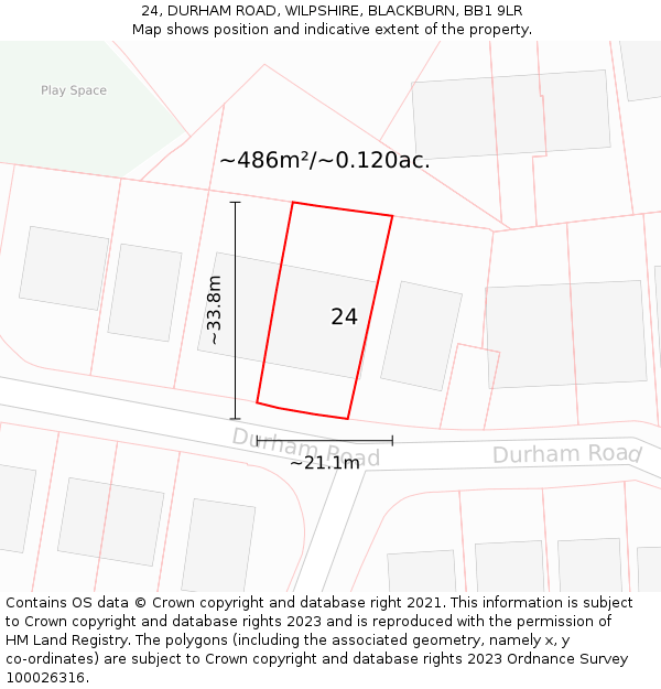 24, DURHAM ROAD, WILPSHIRE, BLACKBURN, BB1 9LR: Plot and title map