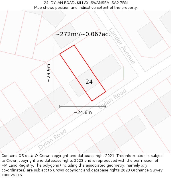 24, DYLAN ROAD, KILLAY, SWANSEA, SA2 7BN: Plot and title map