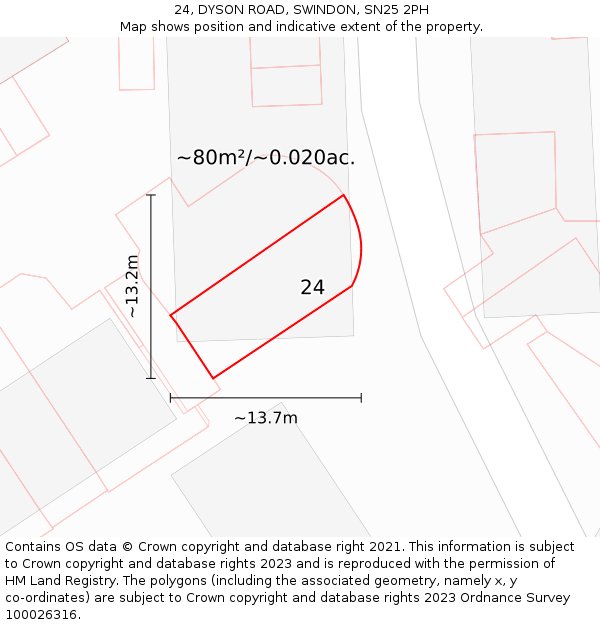 24, DYSON ROAD, SWINDON, SN25 2PH: Plot and title map