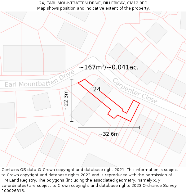 24, EARL MOUNTBATTEN DRIVE, BILLERICAY, CM12 0ED: Plot and title map