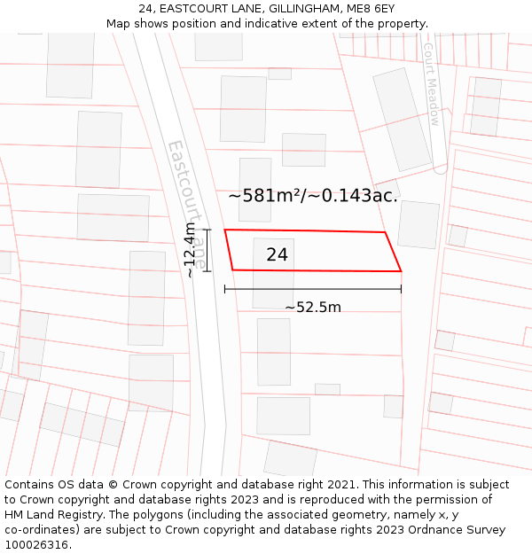 24, EASTCOURT LANE, GILLINGHAM, ME8 6EY: Plot and title map