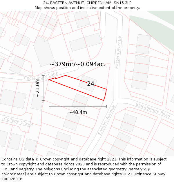 24, EASTERN AVENUE, CHIPPENHAM, SN15 3LP: Plot and title map