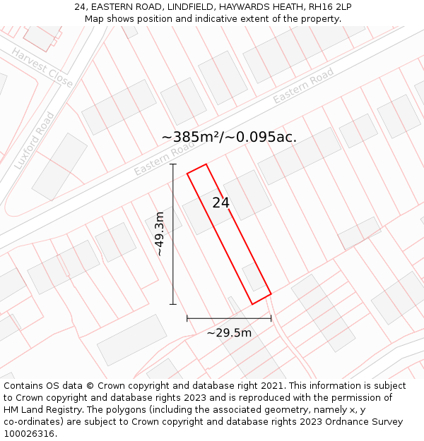 24, EASTERN ROAD, LINDFIELD, HAYWARDS HEATH, RH16 2LP: Plot and title map